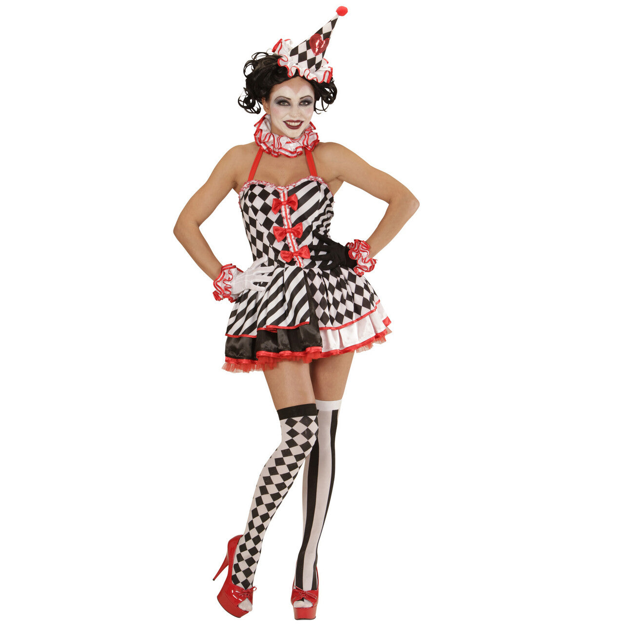Op deze afbeelding zie je een Kostuums, van het merk Widmann. Druk Patroon Pierrot Meisje Vrouw Kostuum