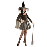 Op deze afbeelding zie je een Kostuums, van het merk Widmann. Witchita Glimmende Heks Zilver Vrouw Kostuum