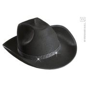 Op deze afbeelding zie je een Accessoires, van het merk Widmann. Cowboyhoed Zwart Met Strass Band