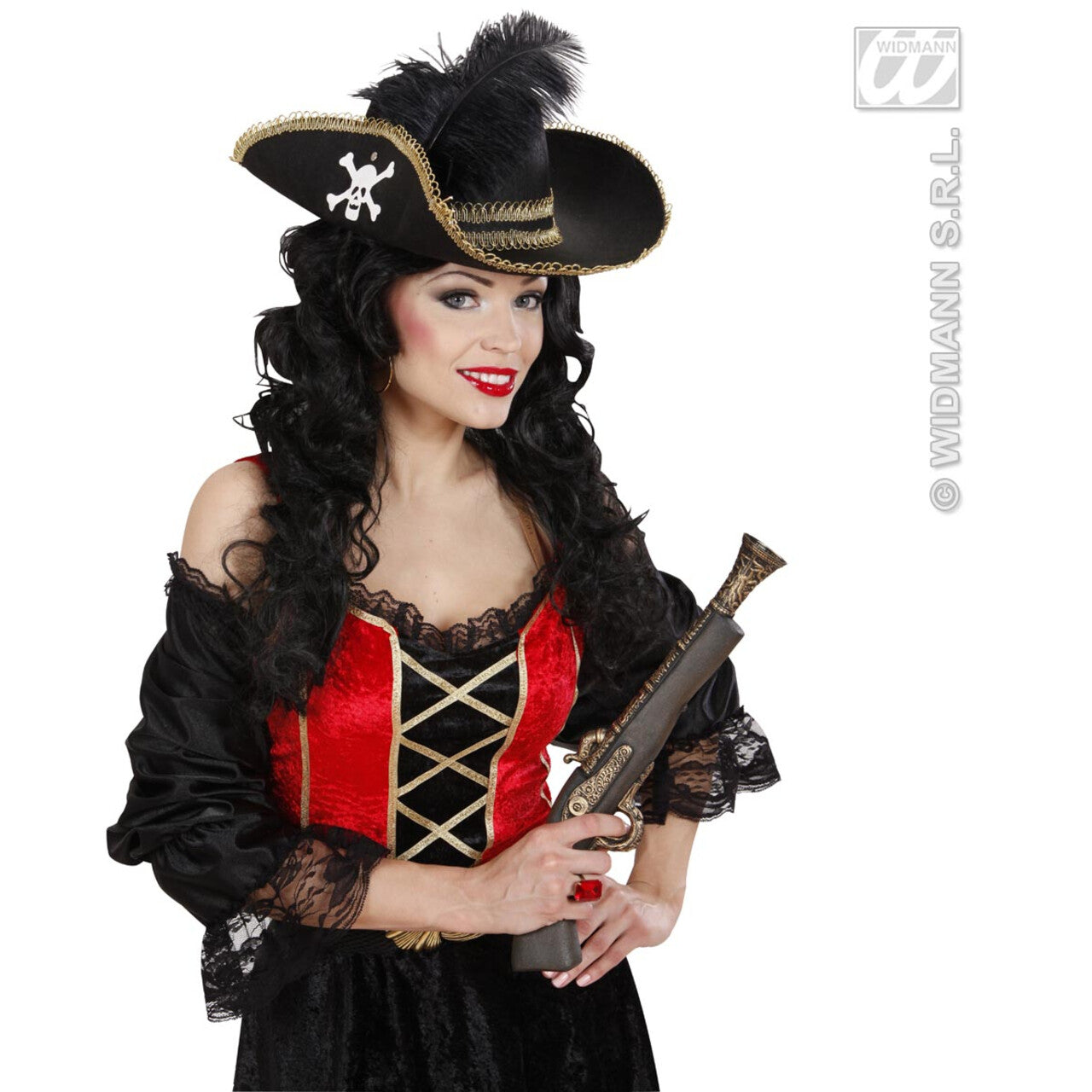 Op deze afbeelding zie je een Accessoires, van het merk Widmann. Piratenhoed Met Schedel En Veren