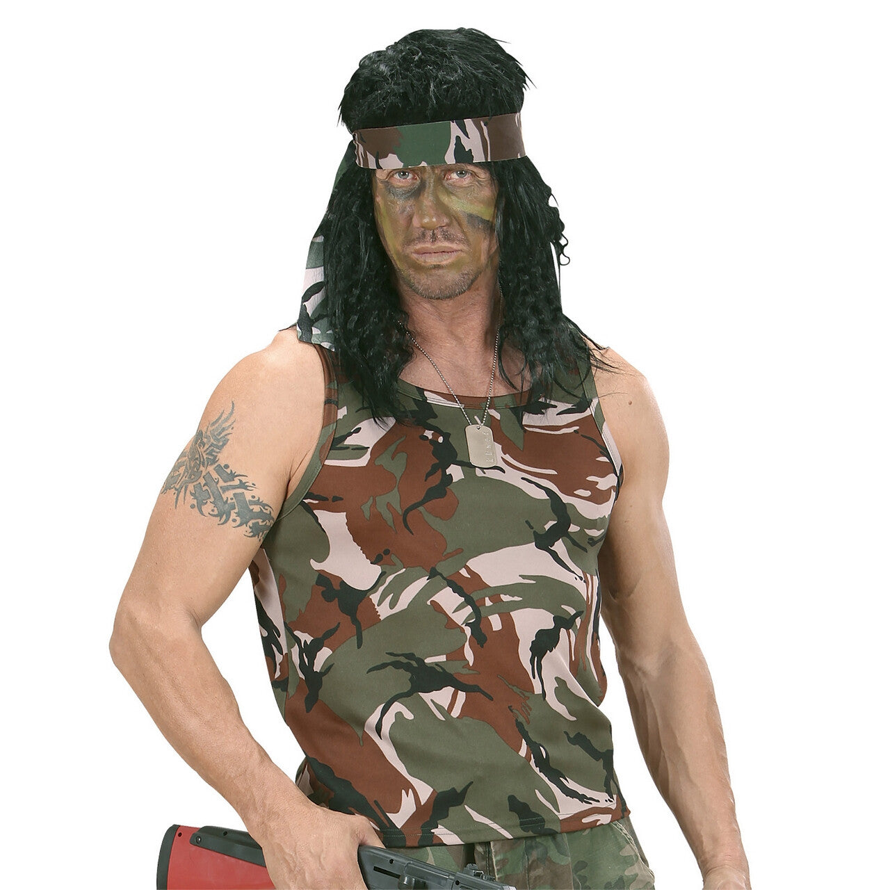 Op deze afbeelding zie je een Kostuums, van het merk Widmann. Mouwloos Camouflageshirt Man