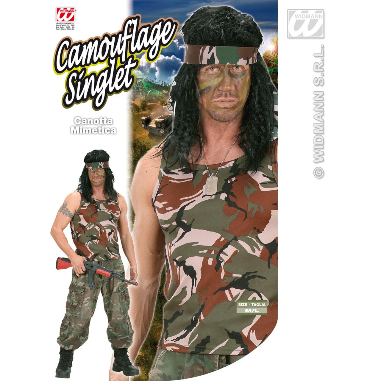 Op deze afbeelding zie je een Kostuums, van het merk Widmann. Mouwloos Camouflageshirt Man