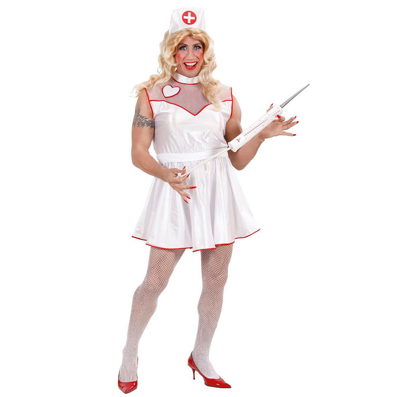 Op deze afbeelding zie je een Kostuums, van het merk Widmann. Mannelijke Verpleegster Travestiet XL Kostuum