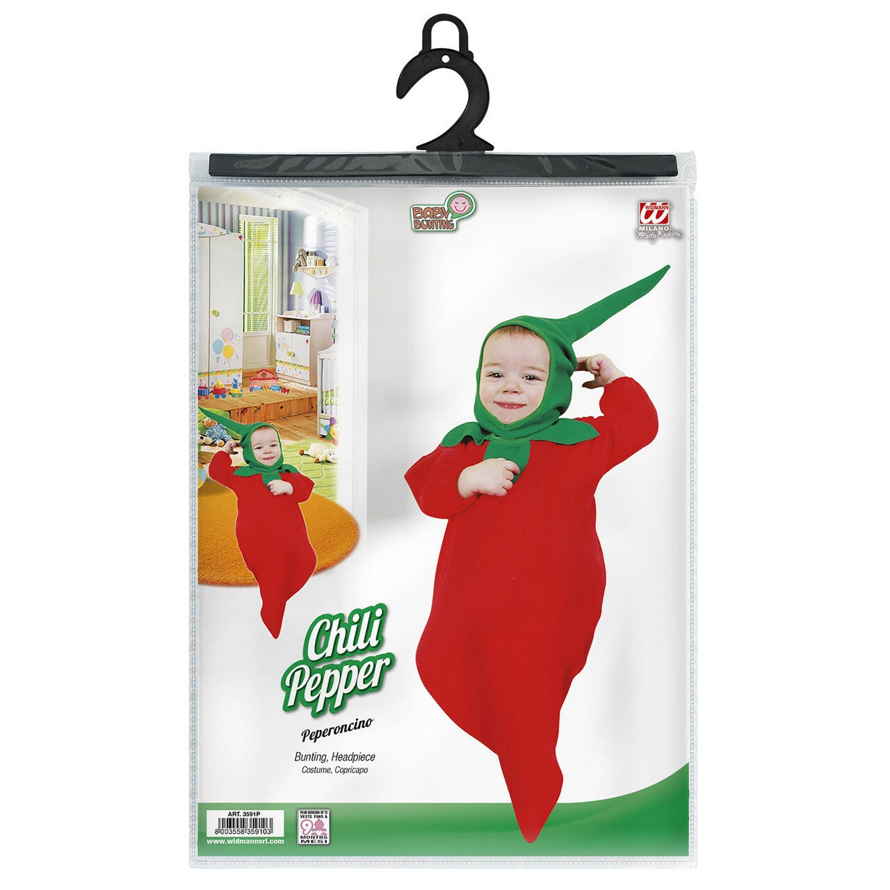 Op deze afbeelding zie je een Kostuums, van het merk Widmann. Grappige Hete Rode Peper, Baby Kostuum Kind
