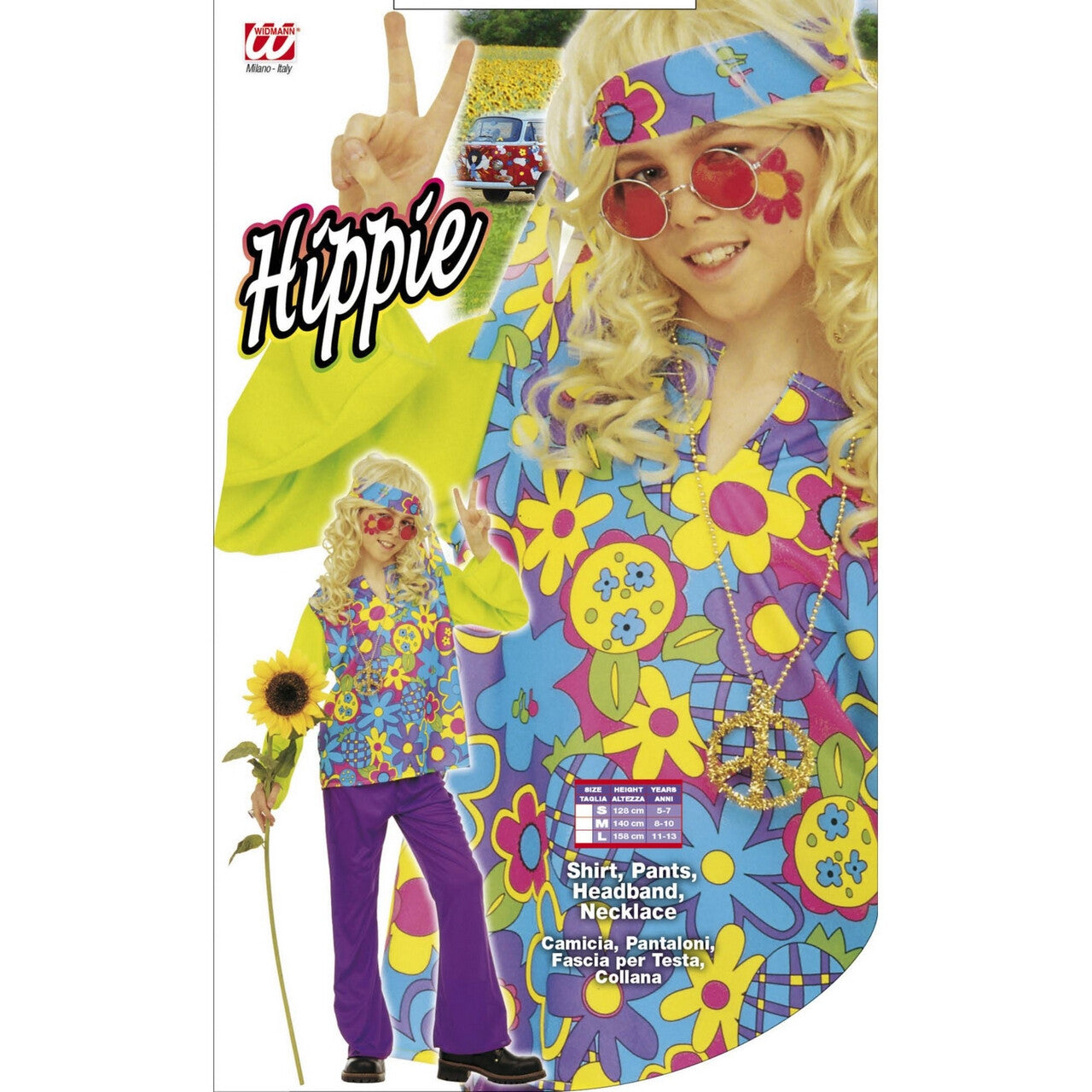 Op deze afbeelding zie je een Kostuums, van het merk Widmann. Hippie Jongen Power Of Flower Kostuum