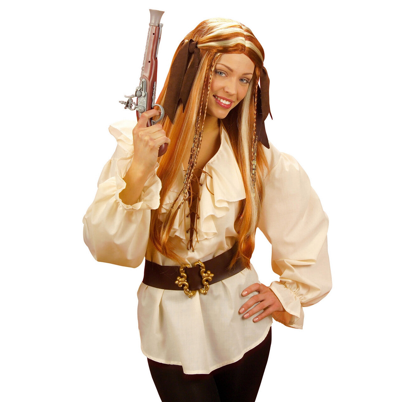 Op deze afbeelding zie je een Kostuums, van het merk Widmann. Piratenshirt Dames, Beige Vrouw