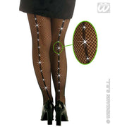 Op deze afbeelding zie je een Accessoires, van het merk Widmann. Visnetpanty, Zwart Met Edelsteentjes