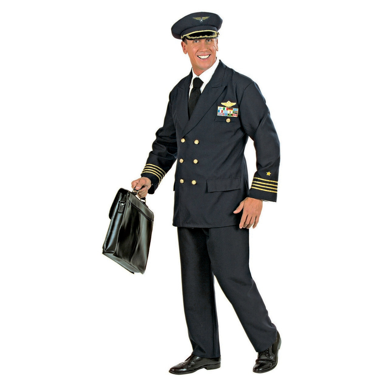Op deze afbeelding zie je een Kostuums, van het merk Widmann. Piloot Luxe Captain Boeing Kostuum Man