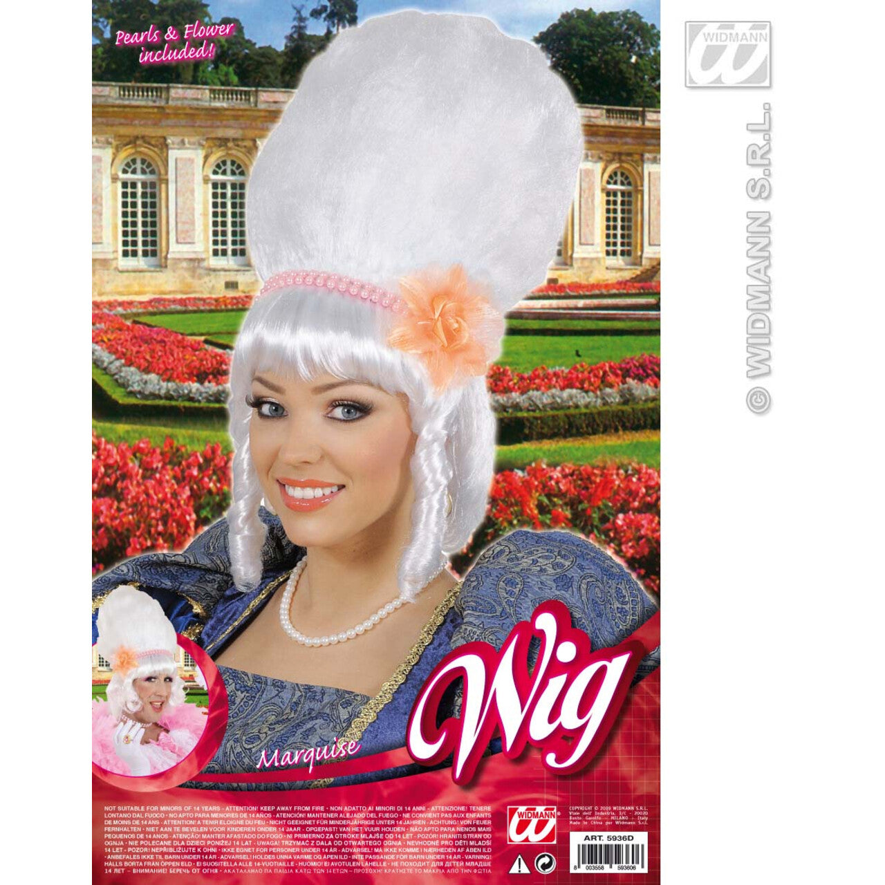 Op deze afbeelding zie je een Accessoires, van het merk Widmann. Pruik Markiezin Met Roze Parels