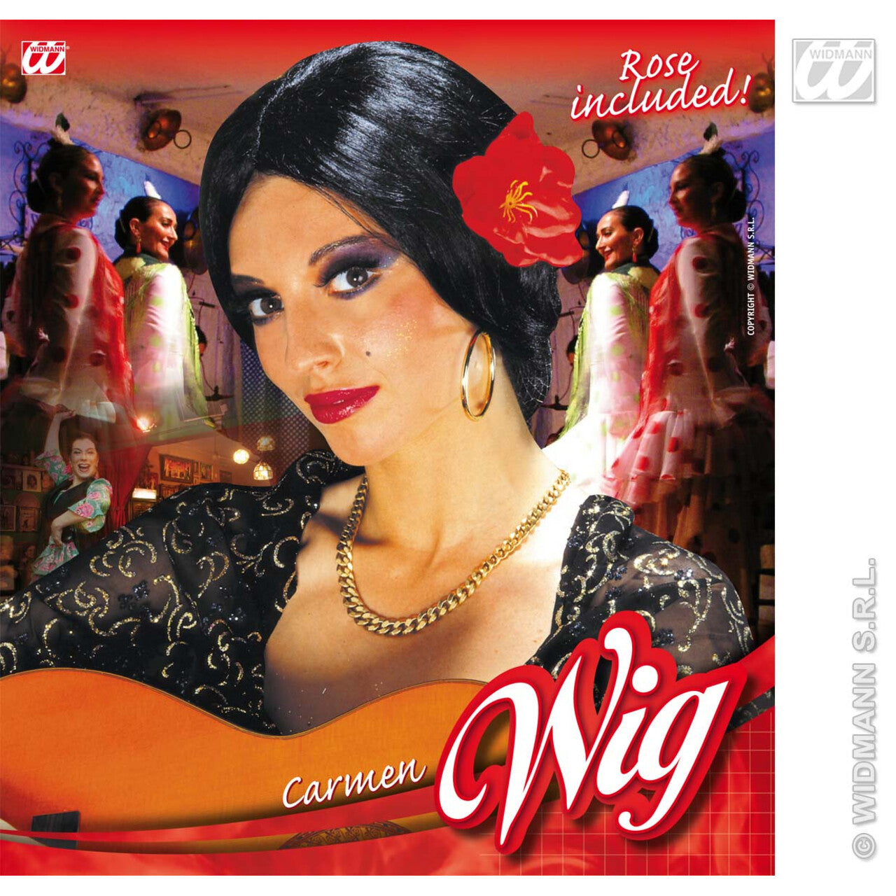 Op deze afbeelding zie je een Accessoires, van het merk Widmann. Pruik, Carmen Met Bloem