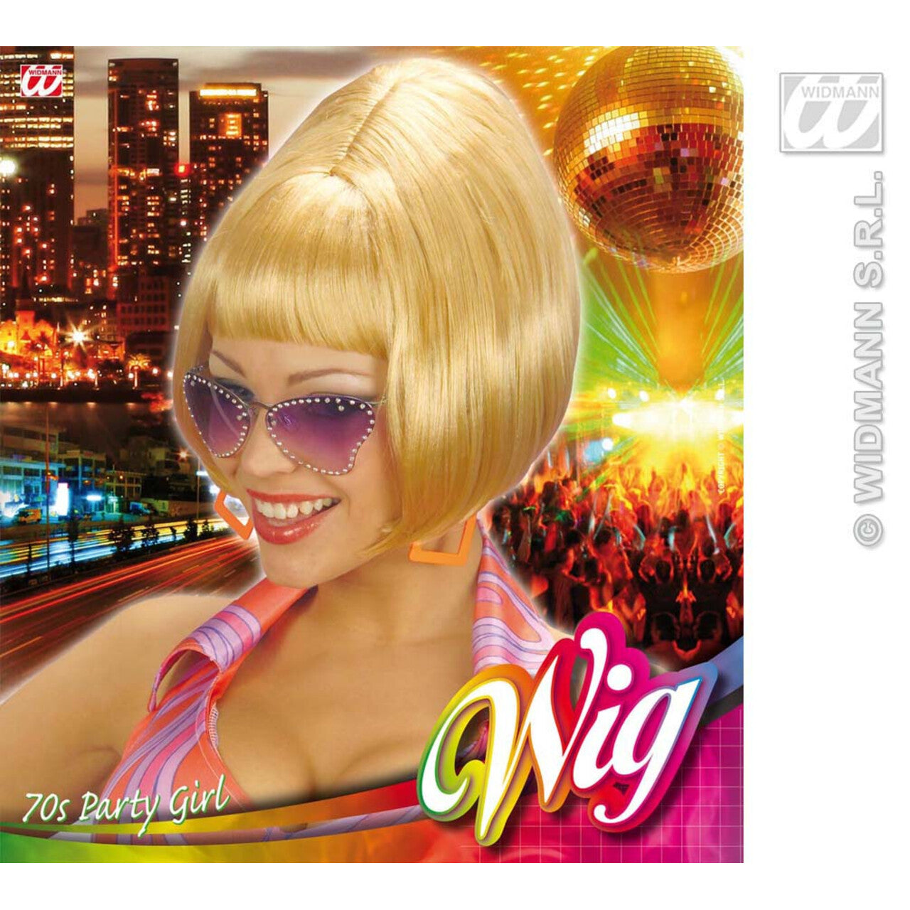 Op deze afbeelding zie je een Accessoires, van het merk Widmann. Pruik, Party Girl 70s Blond