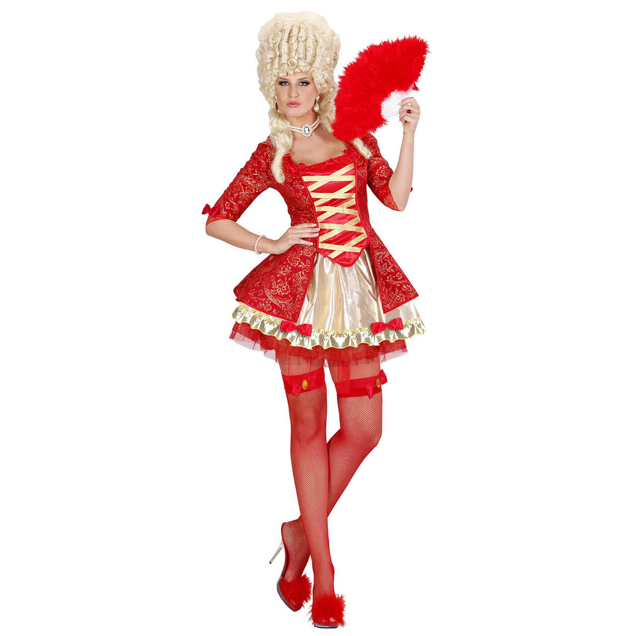 Op deze afbeelding zie je een Kostuums, van het merk Widmann. Koningin Barok Rood Miss Mozart Kostuum Vrouw