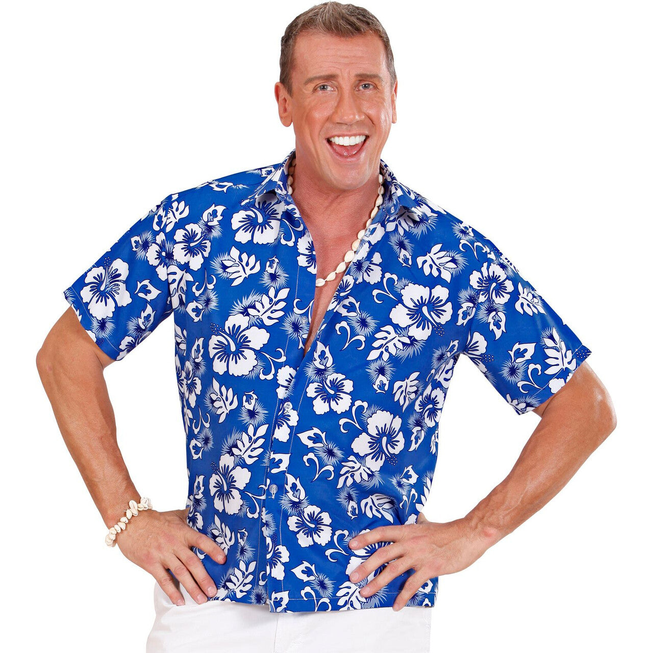 Op deze afbeelding zie je een Kostuums, van het merk Widmann. Hawaii Shirt Blauw Man