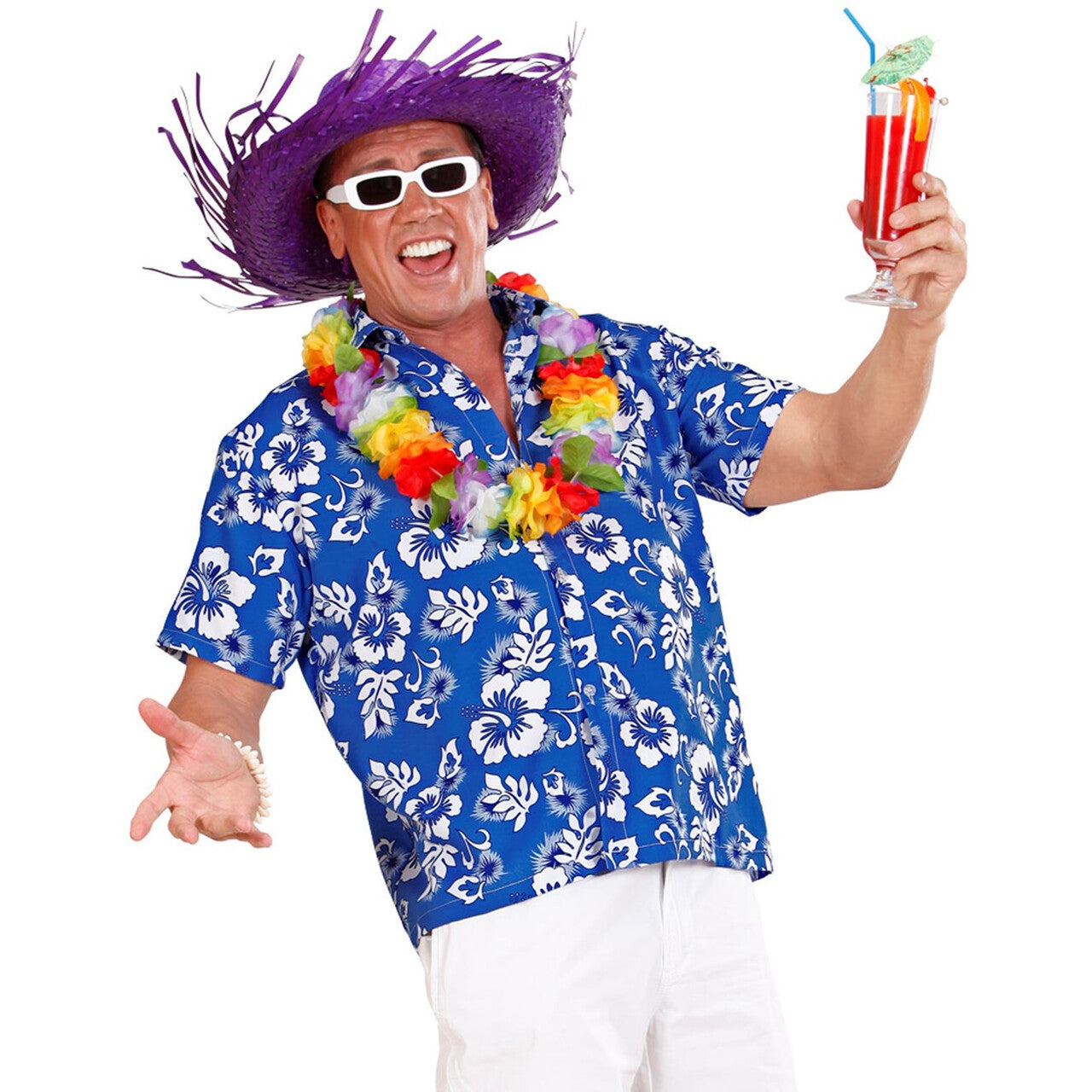 Op deze afbeelding zie je een Kostuums, van het merk Widmann. Hawaii Shirt Blauw Man