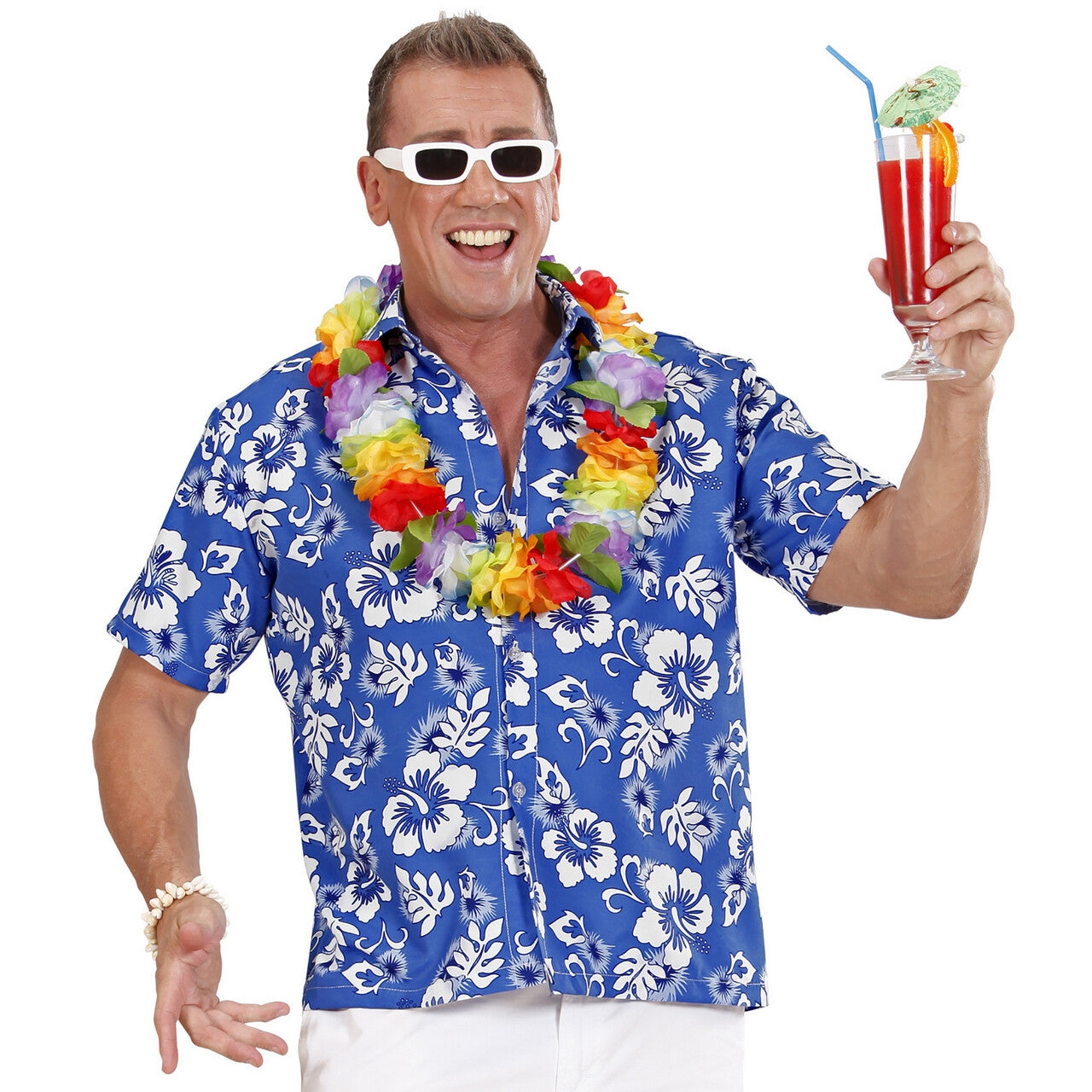 Op deze afbeelding zie je een Kostuums, van het merk Widmann. Hawaii Shirt Blauw Man