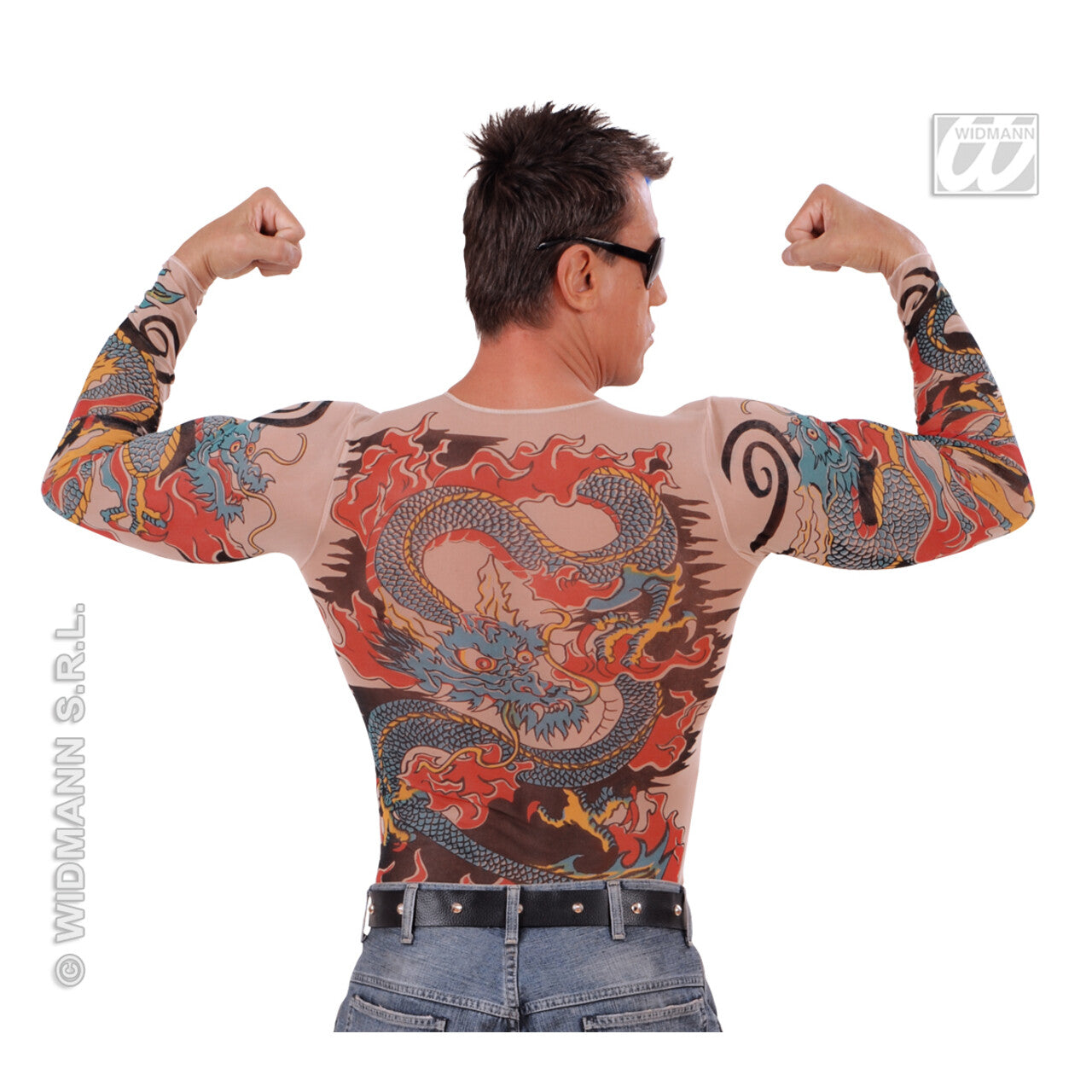 Op deze afbeelding zie je een Kostuums, van het merk Widmann. Tattoo Shirt Tijger En Draak, Man
