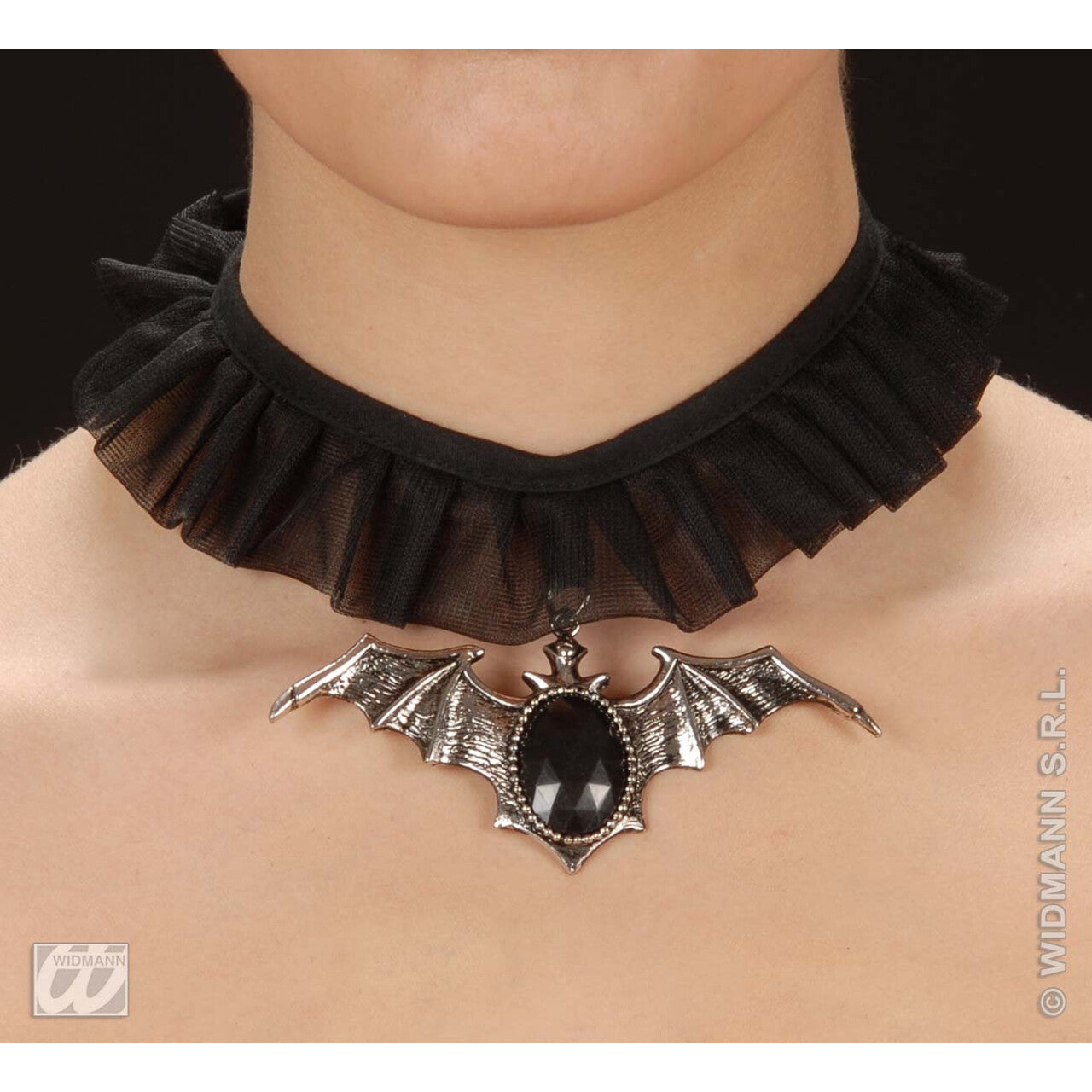 Op deze afbeelding zie je een Accessoires, van het merk Widmann. Choker Vleermuis Met Zwarte Gemsteen