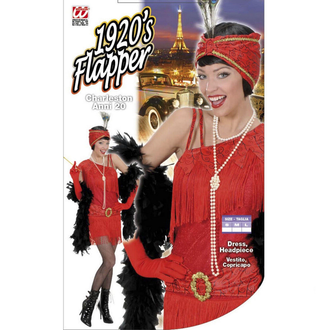Op deze afbeelding zie je een Kostuums, van het merk Widmann. Roaring Flapper Jurk Rood 1920s Kostuum Vrouw