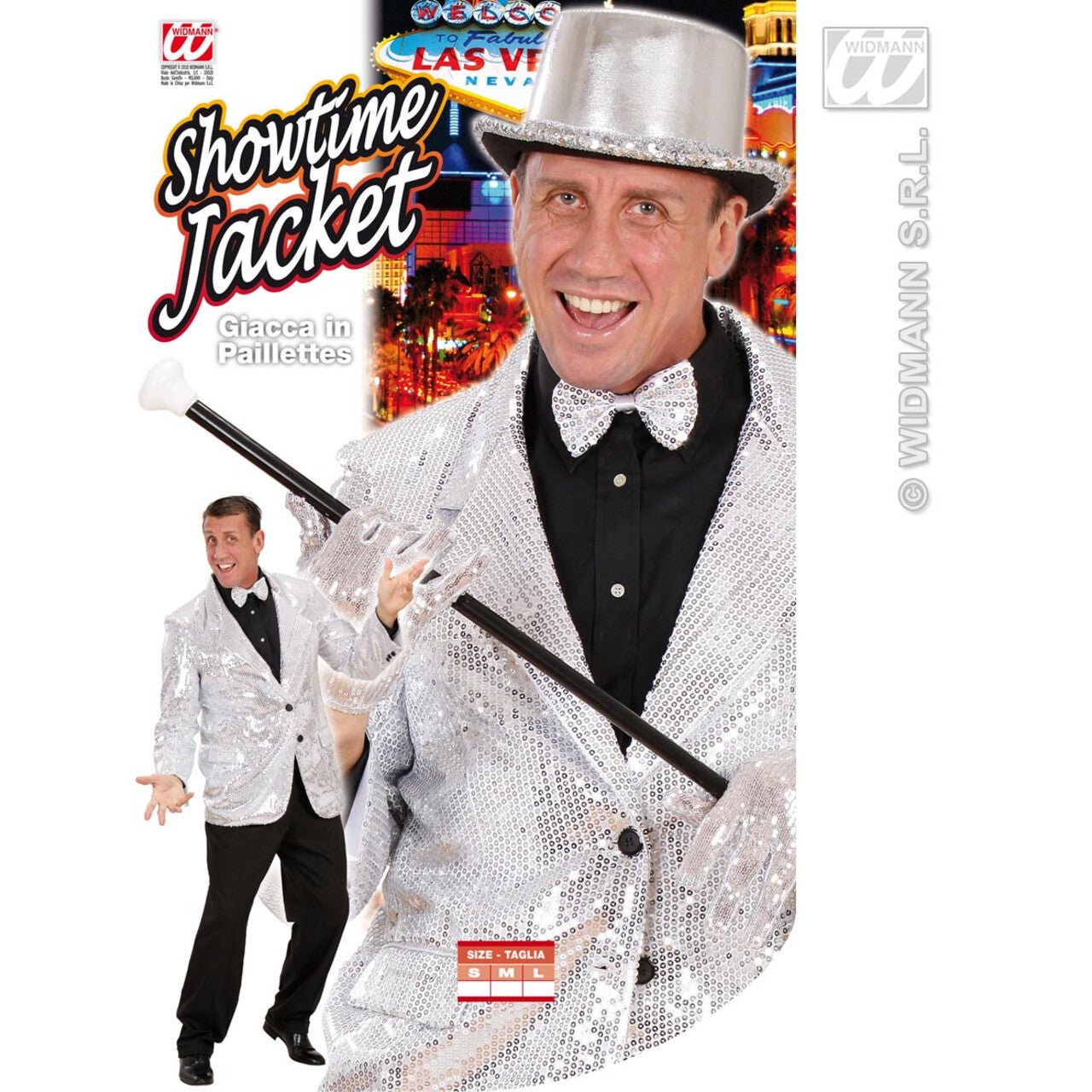 Op deze afbeelding zie je een Kostuums, van het merk Widmann. Pailletten Jas Zilver Man
