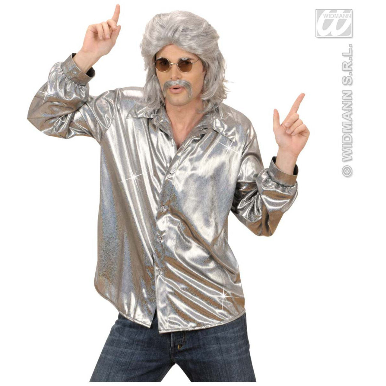 Op deze afbeelding zie je een Kostuums, van het merk Widmann. Holografisch Shirt, Zilver Man