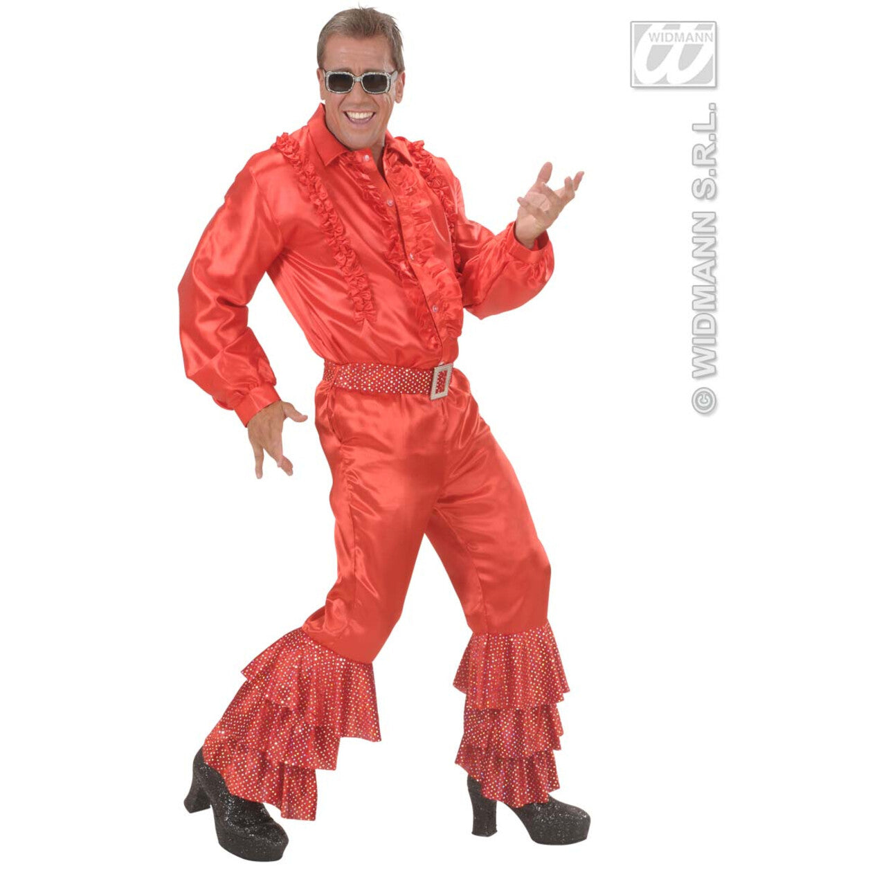 Op deze afbeelding zie je een Accessoires, van het merk Widmann. Rode Broek Satijn Met Pailletten Man