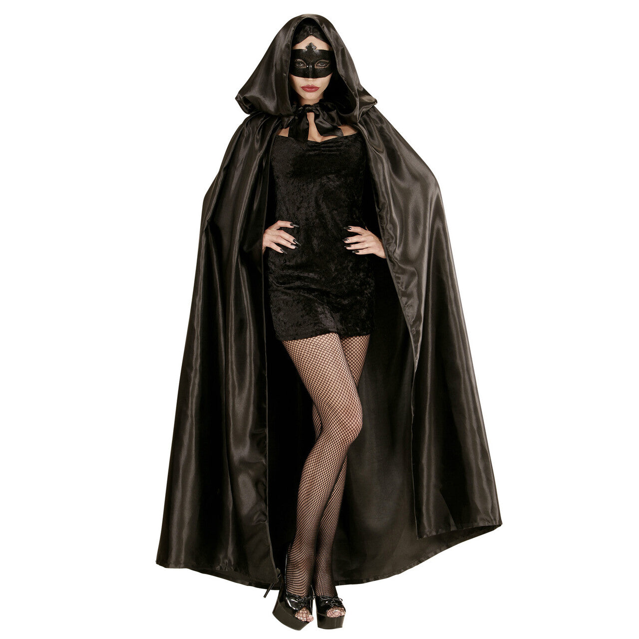Op deze afbeelding zie je een Accessoires, van het merk Widmann. Take Me Satijnen Cape Met Kap 152 Centimeter