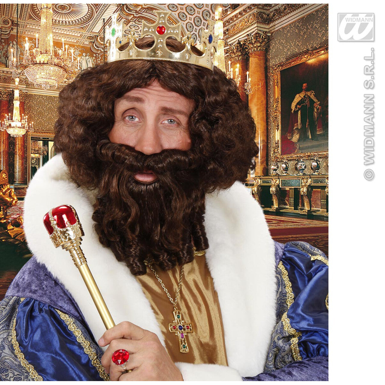 Op deze afbeelding zie je een Accessoires, van het merk Widmann. Pruik, Karakter Met Lokken En Baard, Bruin