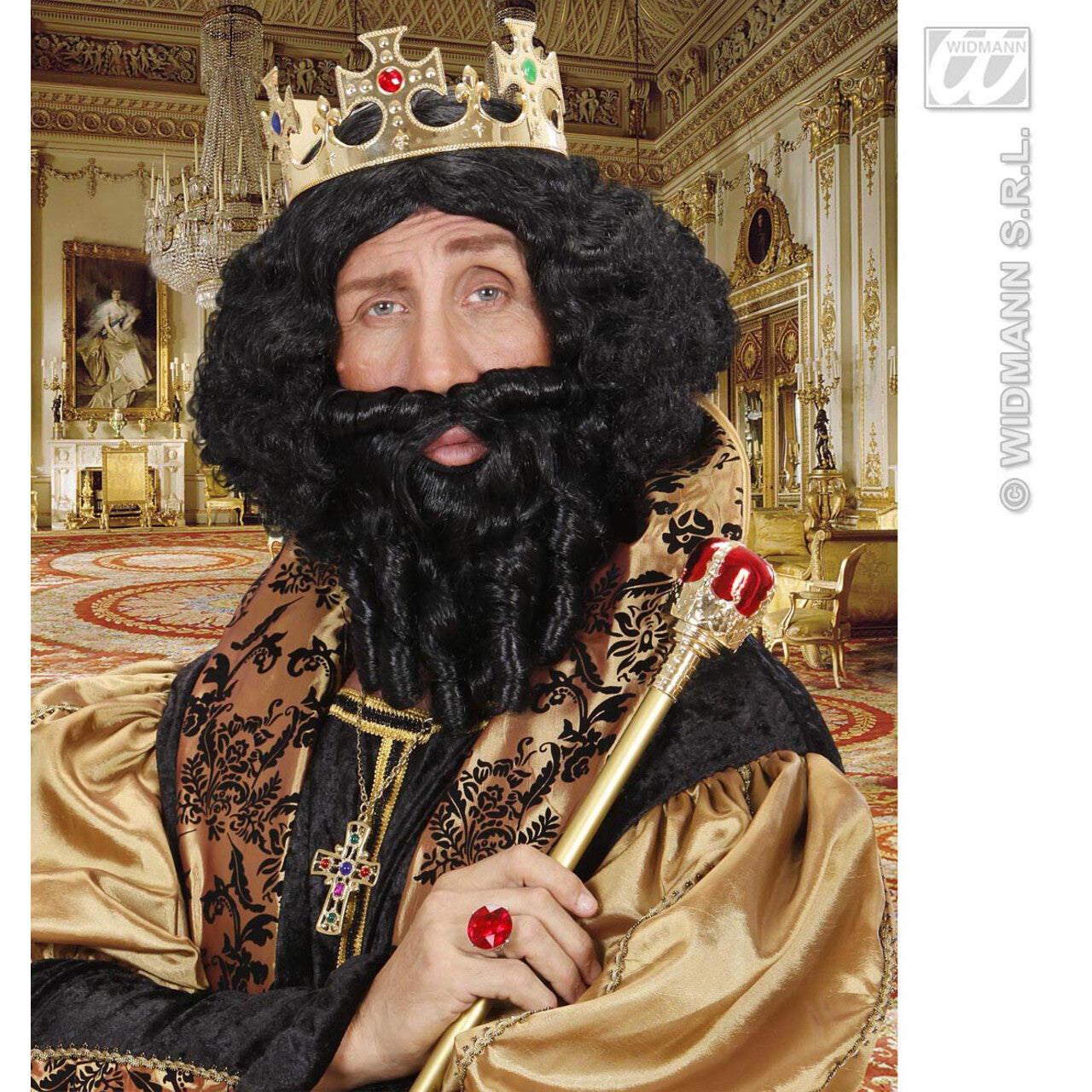 Op deze afbeelding zie je een Accessoires, van het merk Widmann. Pruik, Karakter Met Lokken En Baard, Zwart