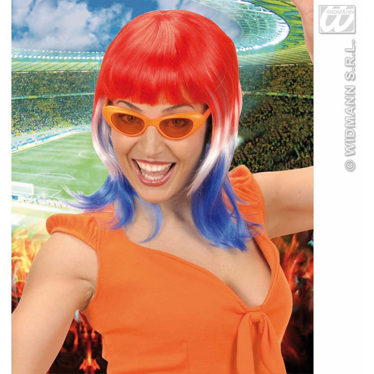 Op deze afbeelding zie je een Accessoires, van het merk Widmann. Pruik, Supporter Nederland Vrouw