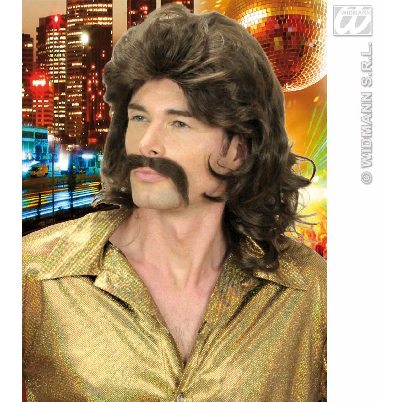 Op deze afbeelding zie je een Accessoires, van het merk Widmann. Pruik, 70s Man Bruin