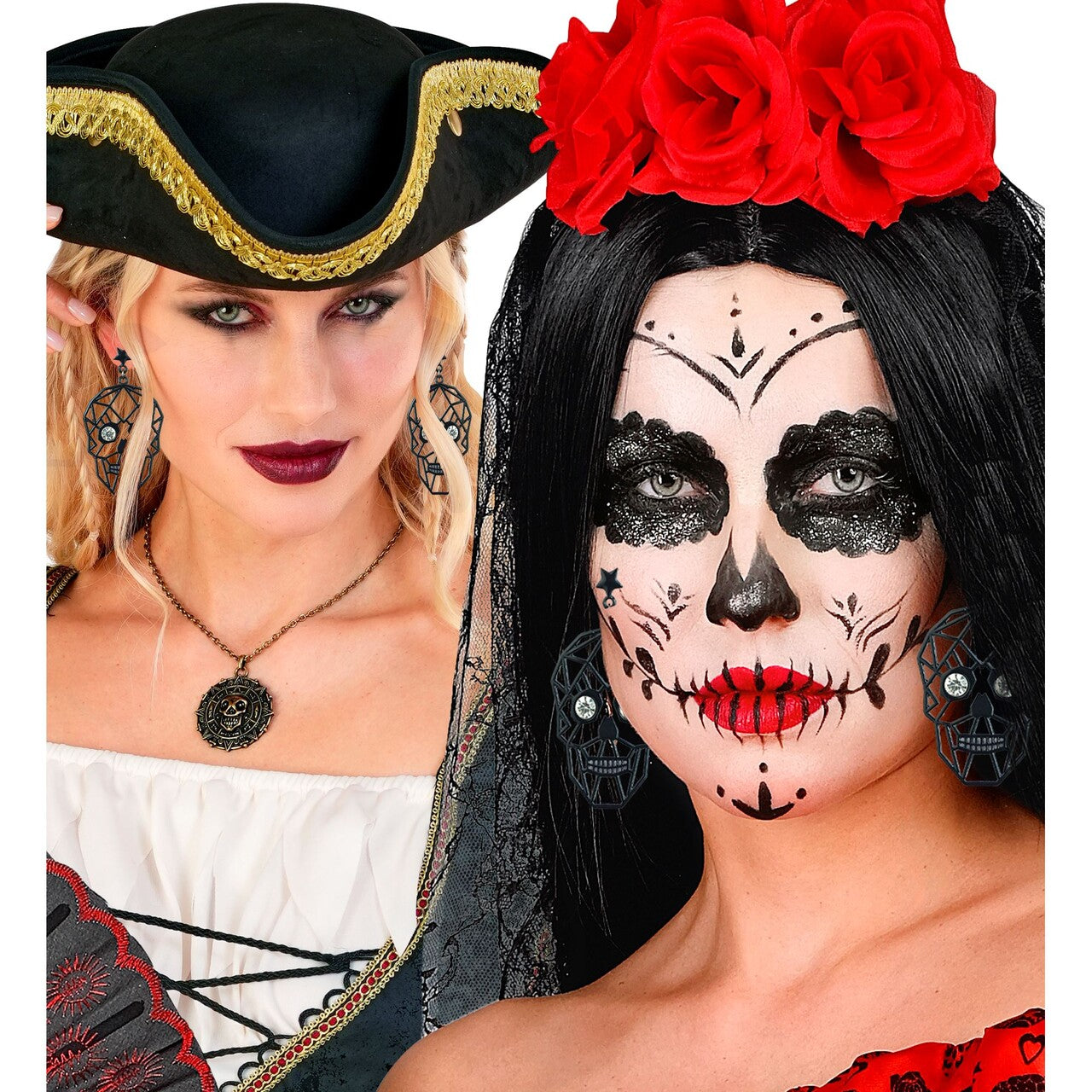 Op deze afbeelding zie je een Accessoires, van het merk Widmann. Skull Eyes Strass Oorbellen