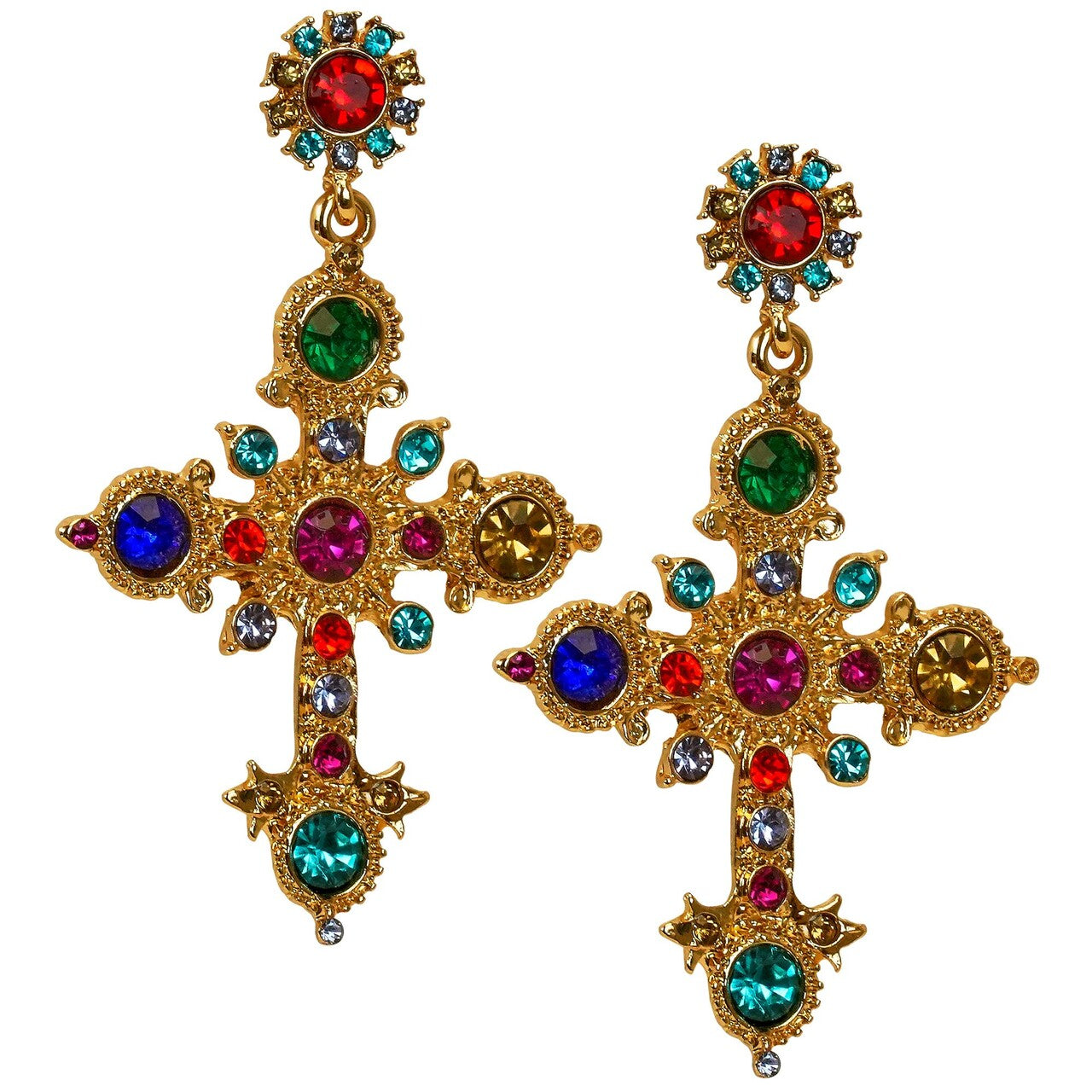 Op deze afbeelding zie je een Accessoires, van het merk Widmann. Gouden Kruis Oorbellen Met Strass