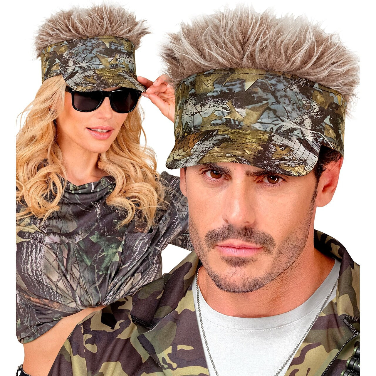 Op deze afbeelding zie je een Accessoires, van het merk Widmann. Camouflage Legerzonneklep Met Haar