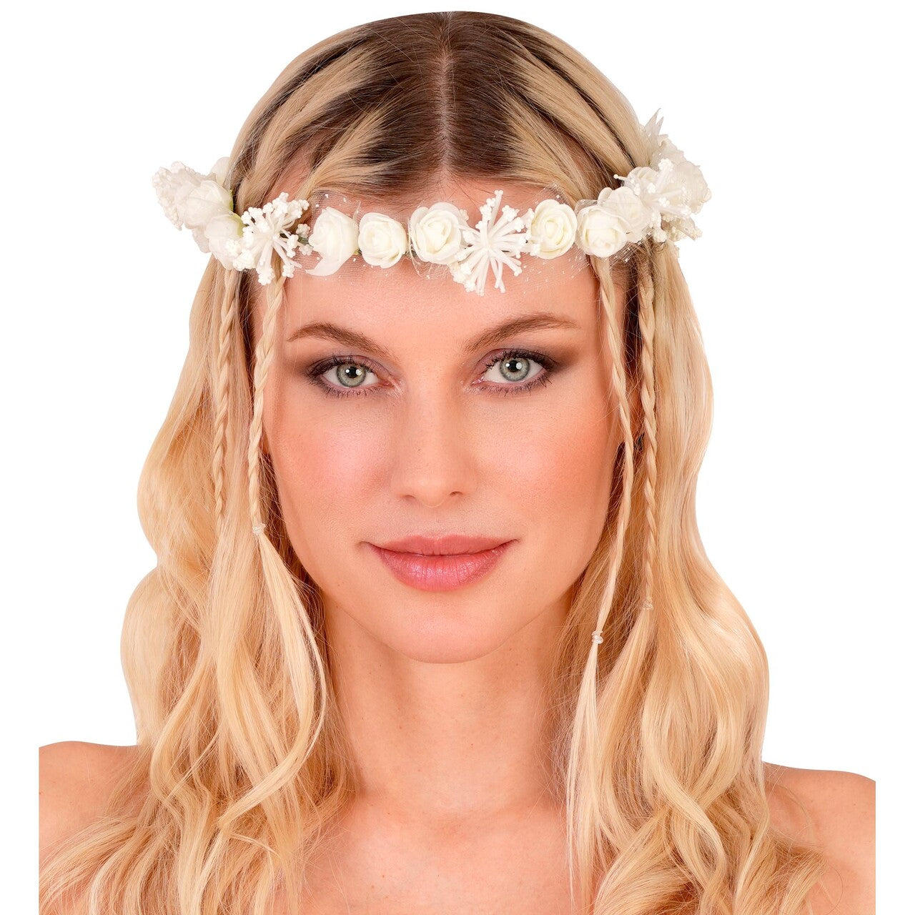 Op deze afbeelding zie je een Accessoires, van het merk Widmann. Sprookjesachtige Bloemenkroon Wit