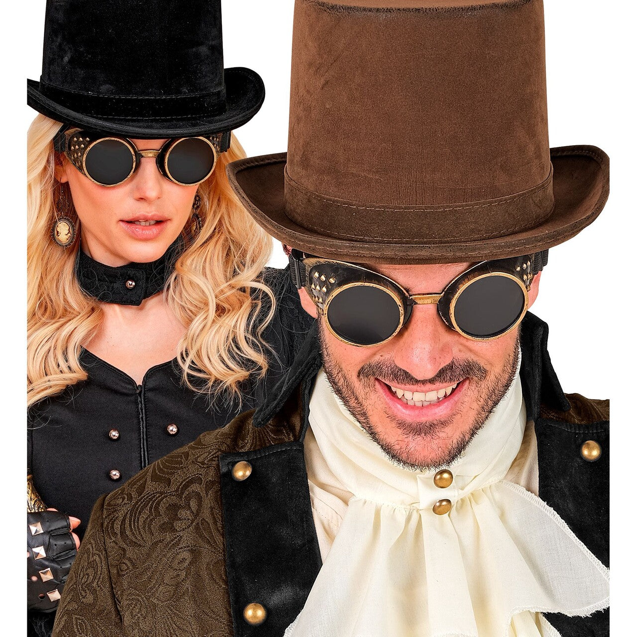 Op deze afbeelding zie je een Accessoires, van het merk Widmann. Antiek Gouden Steampunk Bril