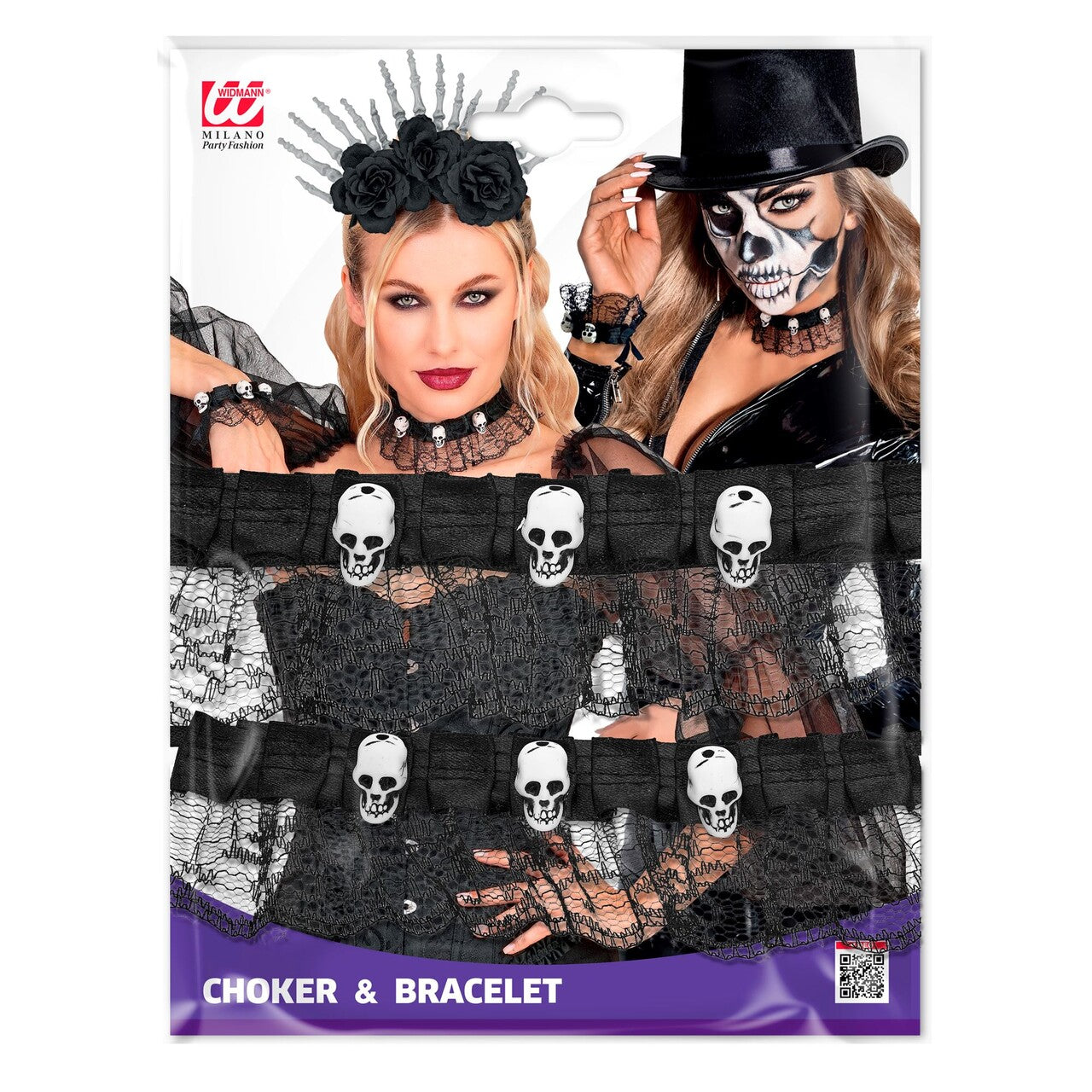 Op deze afbeelding zie je een Accessoires, van het merk Widmann. Bad Sexy Choker En Armband Met Skulls