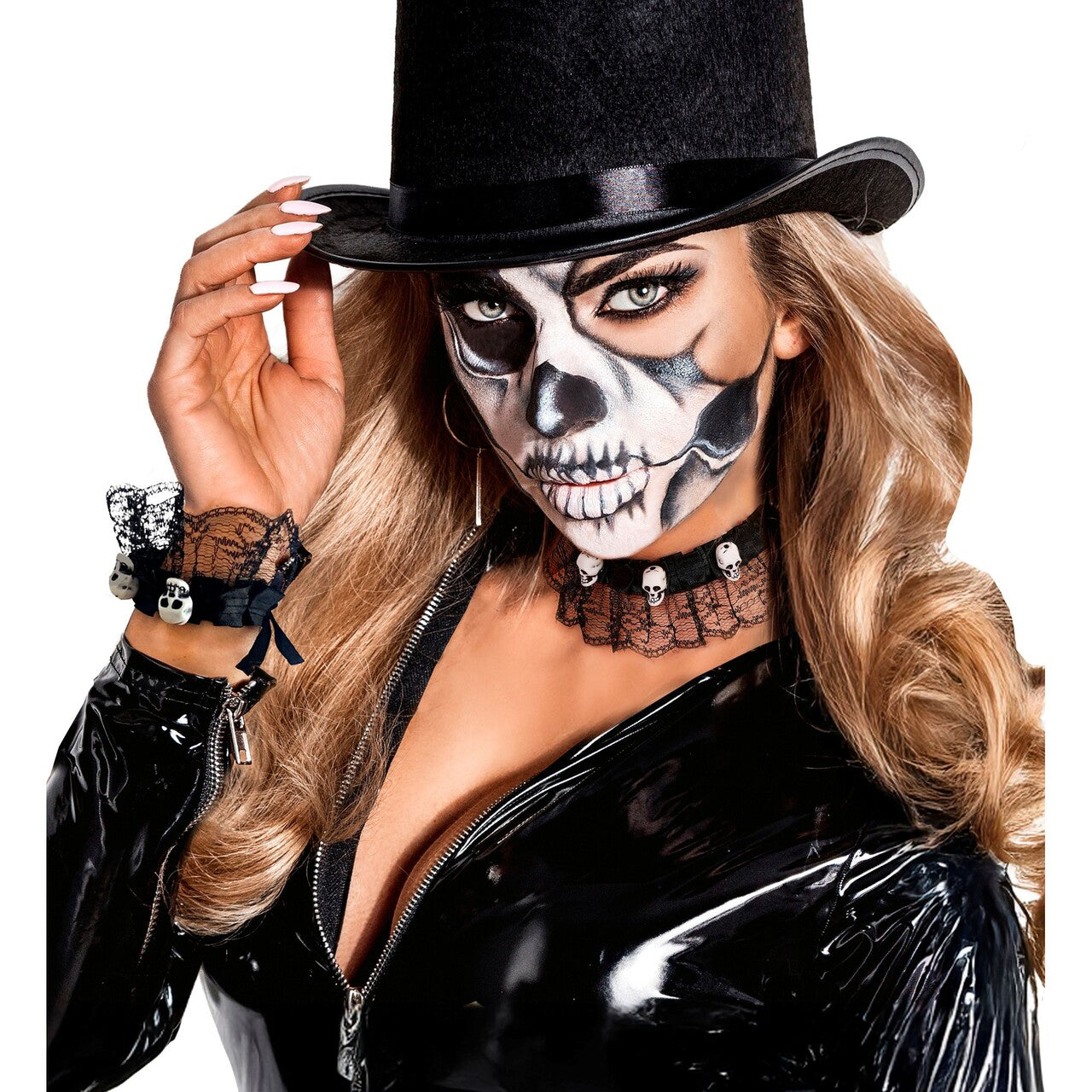 Op deze afbeelding zie je een Accessoires, van het merk Widmann. Bad Sexy Choker En Armband Met Skulls
