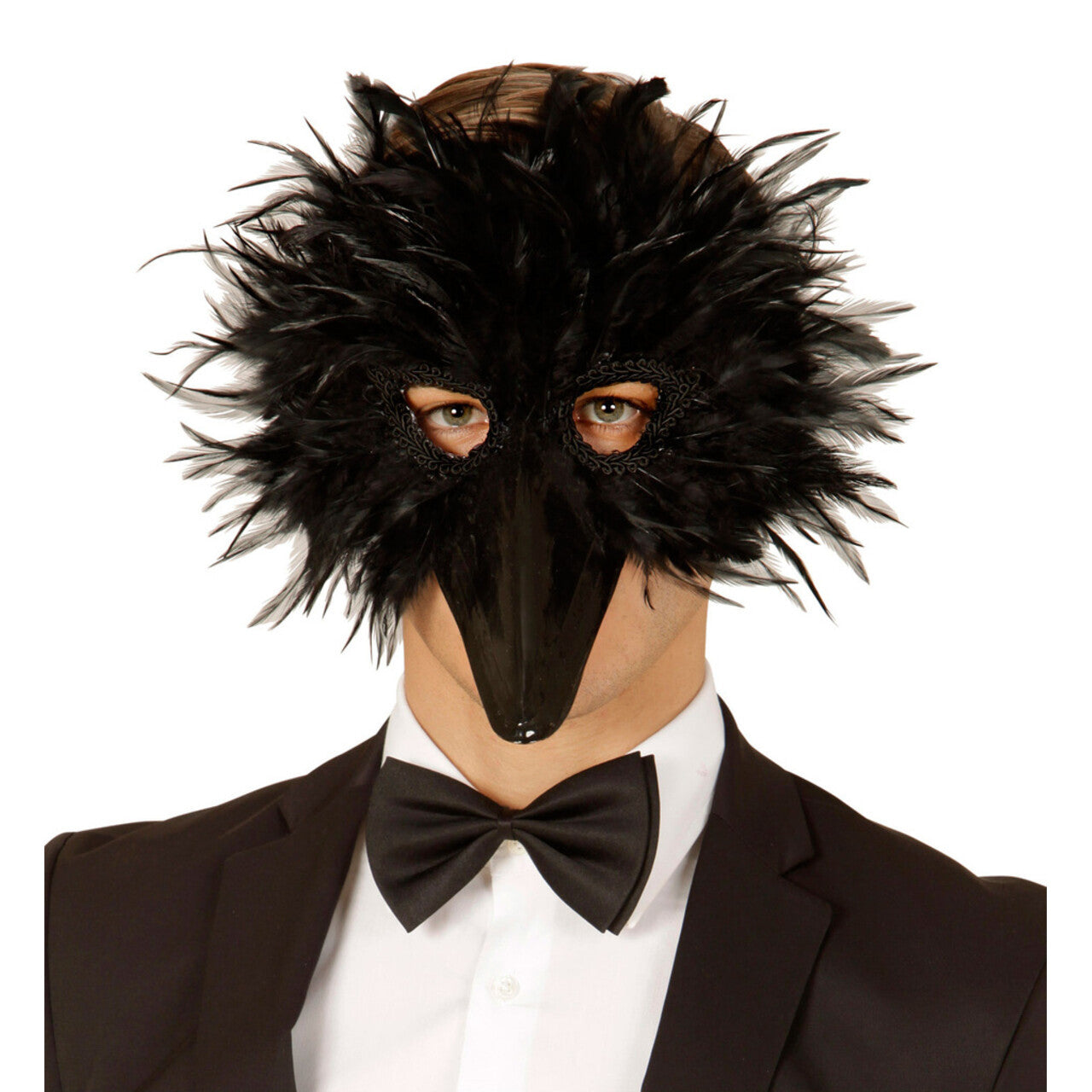 Op deze afbeelding zie je een Accessoires, van het merk Widmann. Grappig Veren Masker Vogel, Zwart