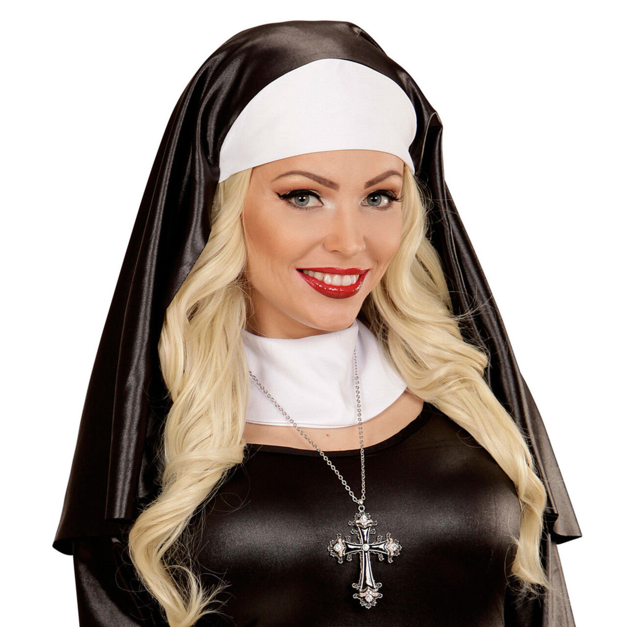 Op deze afbeelding zie je een Accessoires, van het merk Widmann. Horror Ketting Zwart Kruis, Strass