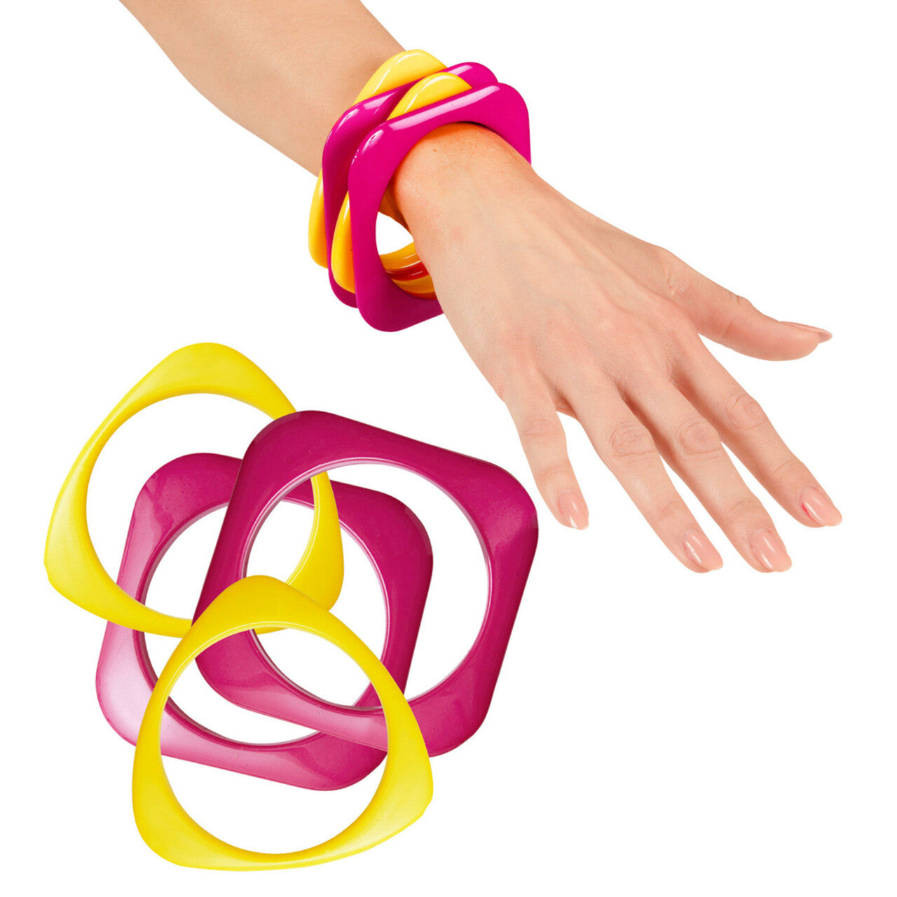 Op deze afbeelding zie je een Accessoires, van het merk Widmann. 70er Jaren Armband Disco Roze / Geel