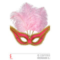 Uitbundig Oogmasker Roze Met Goud En Veren