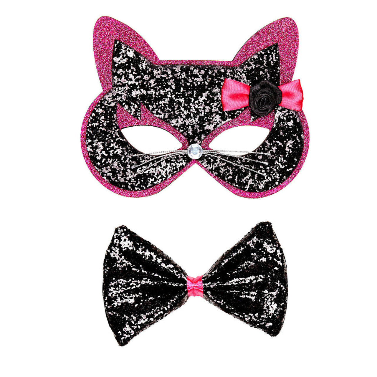 Op deze afbeelding zie je een Accessoires, van het merk Widmann. Kitty Cat Oogmasker Kat Met Strikje Zwart / Roze
