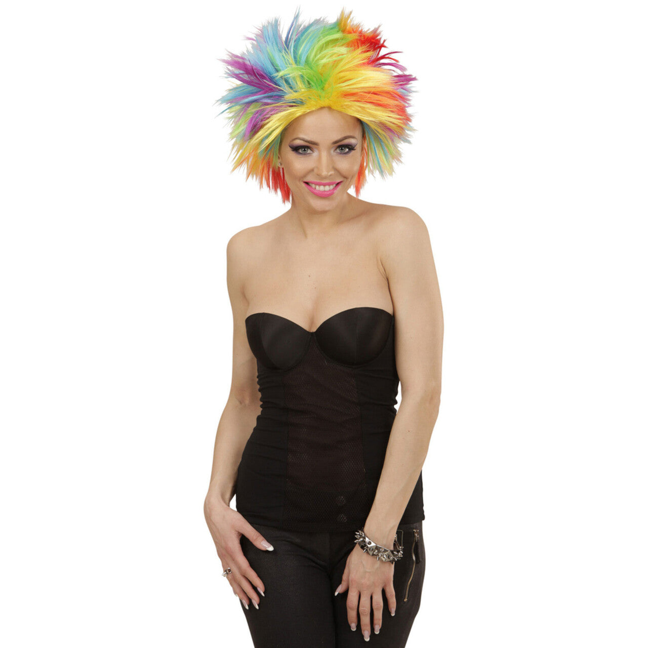 Op deze afbeelding zie je een Accessoires, van het merk Widmann. Extravaganza Pruik, Punk Regenboog