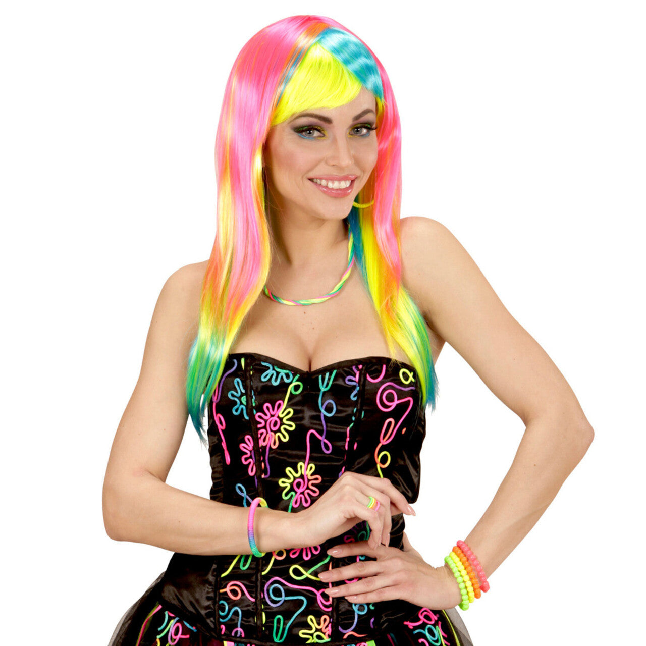 Op deze afbeelding zie je een Accessoires, van het merk Widmann. Extravaganza Pruik, Fashion Neon