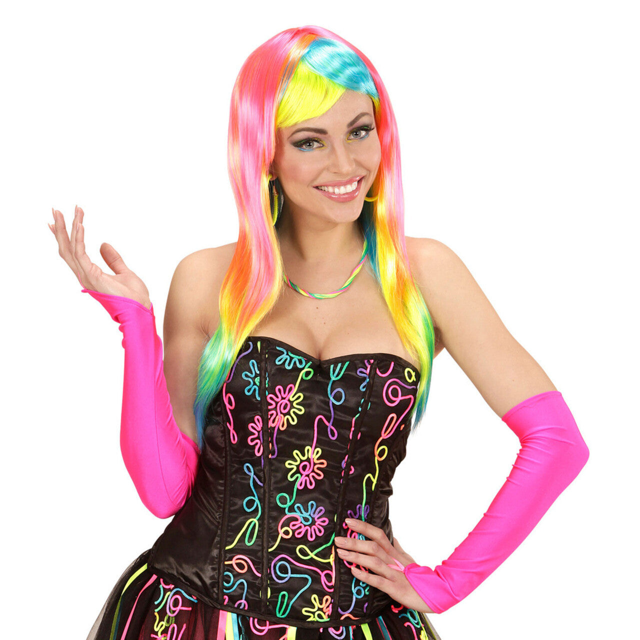Op deze afbeelding zie je een Accessoires, van het merk Widmann. Extravaganza Pruik, Fashion Neon