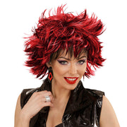 Op deze afbeelding zie je een Accessoires, van het merk Widmann. Punk Chick Pruik, Steamy Zwart / Rood