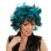 Op deze afbeelding zie je een Accessoires, van het merk Widmann. Punk Chick Pruik, Steamy Zwart / Blauw