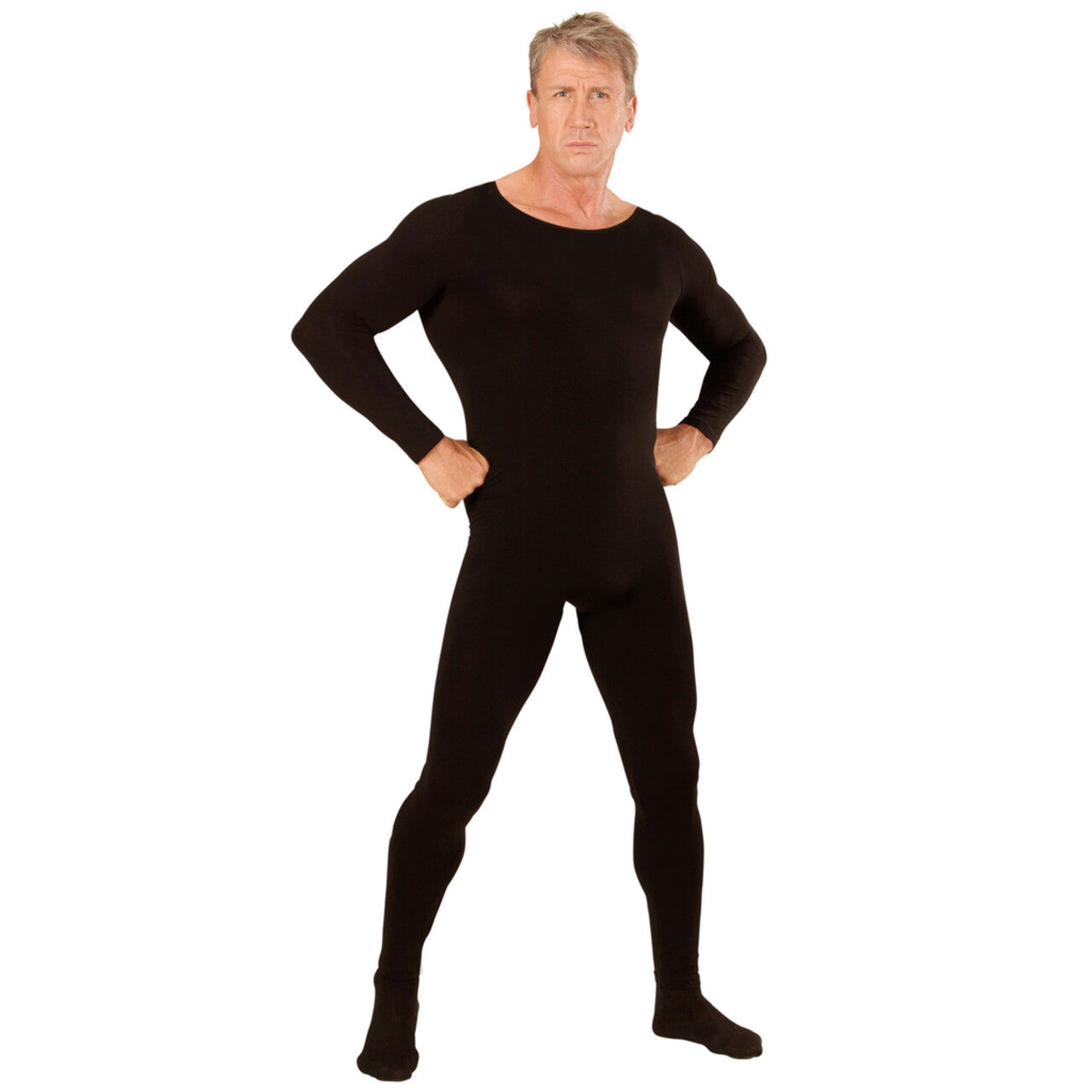 Op deze afbeelding zie je een Kostuums, van het merk Widmann. Unicolor Bodysuit Zwart Man Kostuum