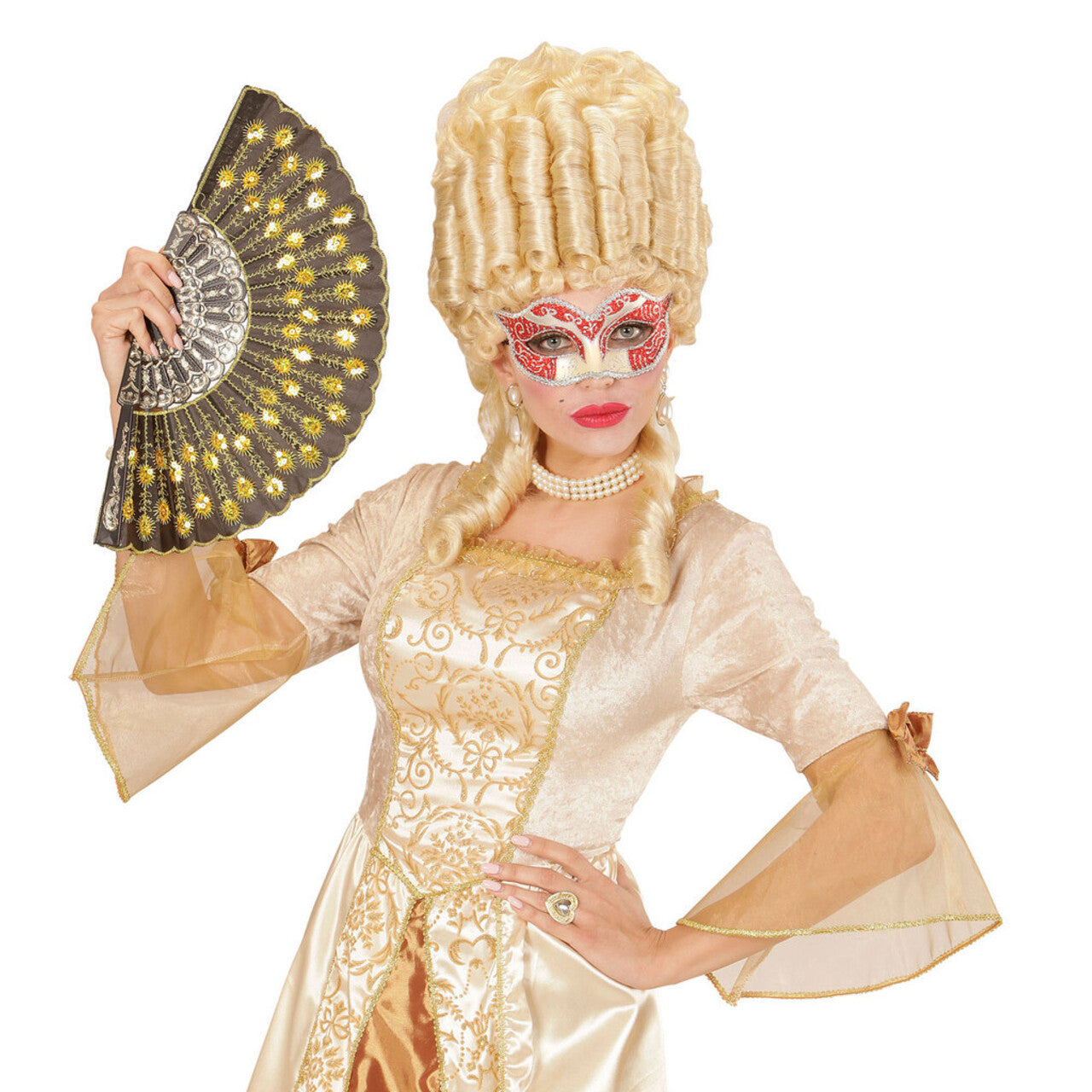 Op deze afbeelding zie je een Accessoires, van het merk Widmann. Luxe Oogmasker Hertogin, Rood / Zilver Glitter