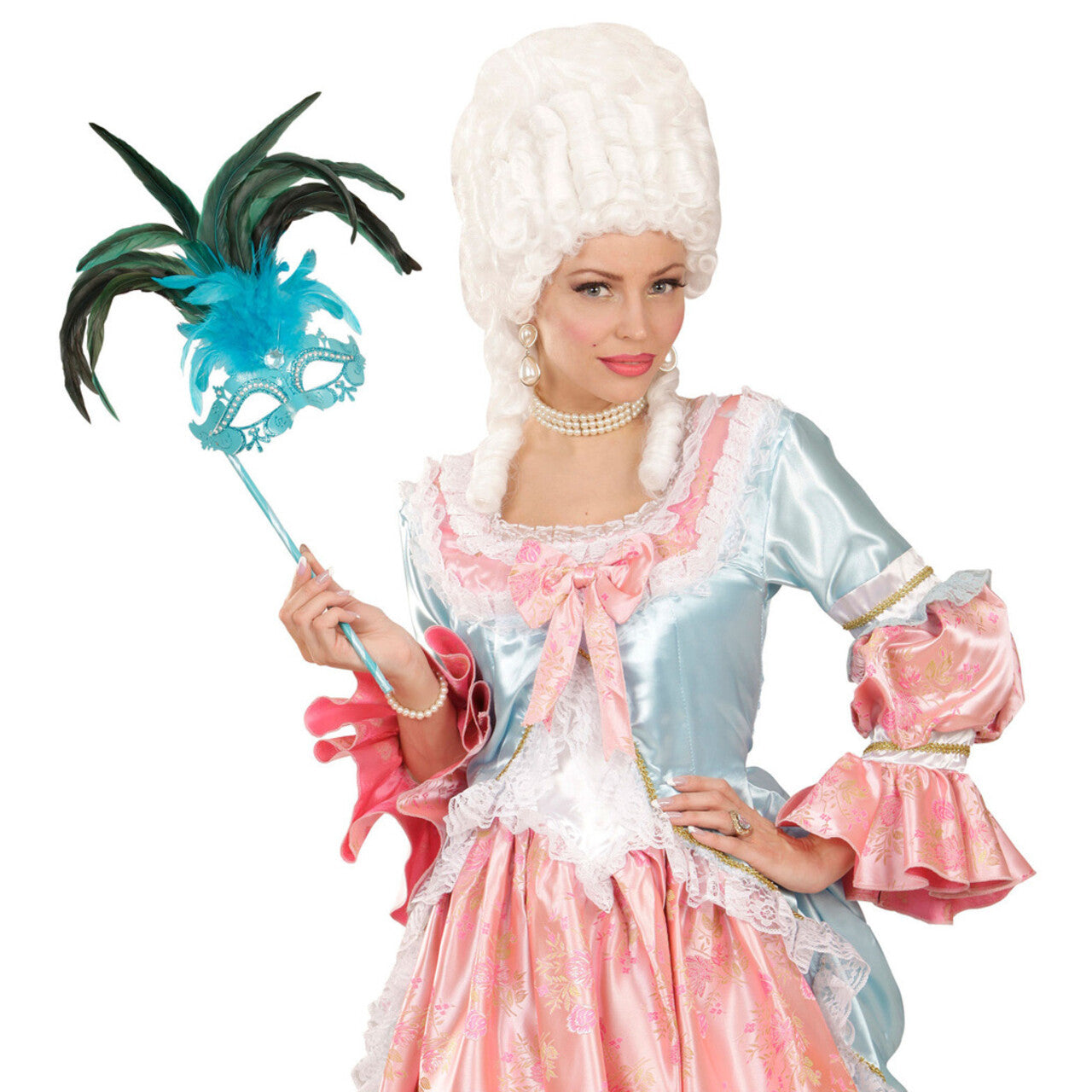 Op deze afbeelding zie je een Accessoires, van het merk Widmann. Gedistingeerd Oogmasker Met Stokje, Azuur Luxe Versie